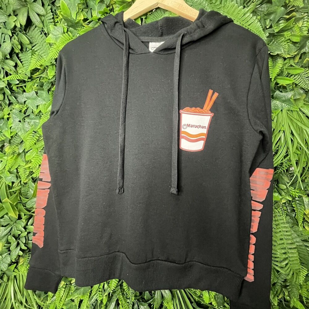 Women Jacket Pullover Small Black Graphic Print Hoodie Maruchan Cup Noodle 0303 - Picture 7 of 12